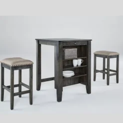 Black Wood Linen 3-Pc. Usb Island And Stool Set-Kirkland's Home Outlet