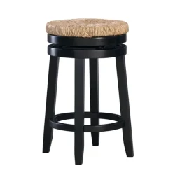 Black Wood Seagrass Seat Swivel Counter Stool-Kirkland's Home Fashion