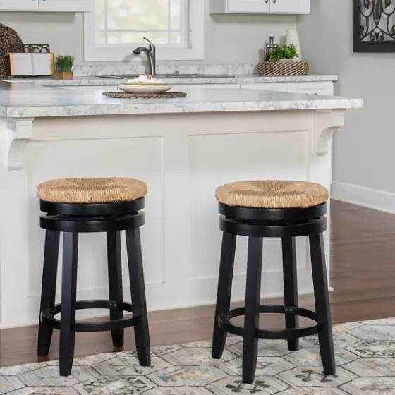 Black Wood Seagrass Seat Swivel Counter Stool-Kirkland's Home Fashion