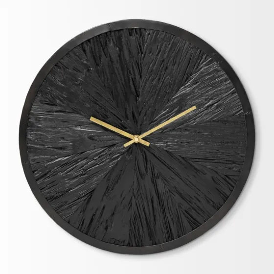 Black Wood Texture Wall Clock With Gold Hands-Kirkland's Home Flash Sale