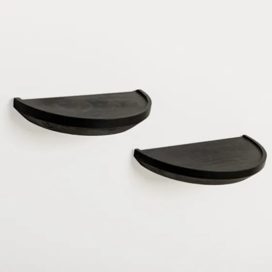 Black Wooden Half-Moon Wall Shelves, Set Of 2-Kirkland's Home Cheap