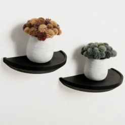 Black Wooden Half-Moon Wall Shelves, Set Of 2-Kirkland's Home Cheap