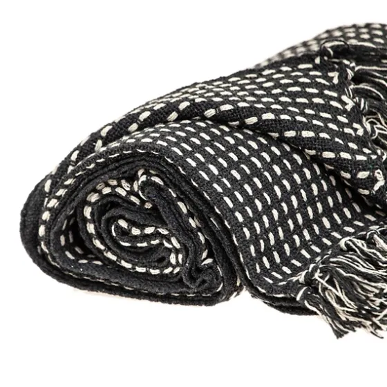 Black Woven Pattern Wool Tassel Throw-Kirkland's Home Sale