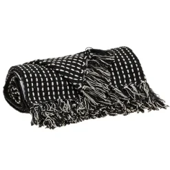 Black Woven Pattern Wool Tassel Throw-Kirkland's Home Sale