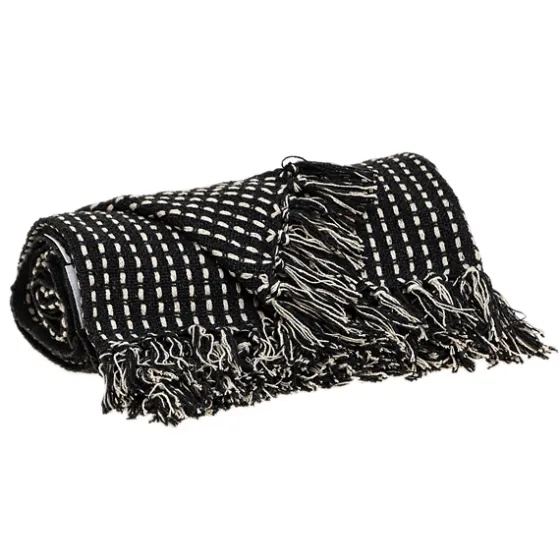 Black Woven Pattern Wool Tassel Throw-Kirkland's Home Sale