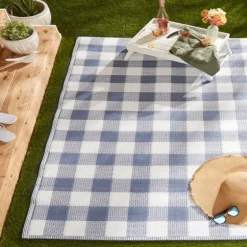 Blue & White Buffalo Check Outdoor Area Rug, 4X6-Kirkland's Home Online