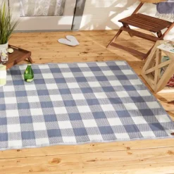 Blue & White Buffalo Check Outdoor Area Rug, 4X6-Kirkland's Home Online