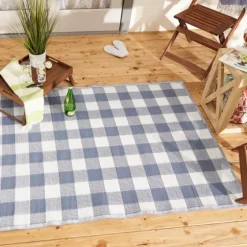 Blue & White Buffalo Check Outdoor Area Rug, 4X6-Kirkland's Home Online