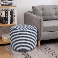 Blue & White Stripe Organic Cotton Pouf-Kirkland's Home Clearance