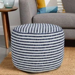 Blue & White Stripe Organic Cotton Pouf-Kirkland's Home Clearance