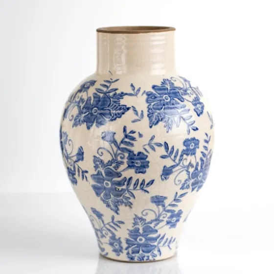 Blue And Cream Vintage Floral Urn Vase, 12 In.-Kirkland's Home Clearance