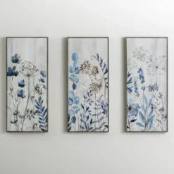 Blue And Gray Floral Canvas Art Prints, Set Of 3-Kirkland's Home Cheap