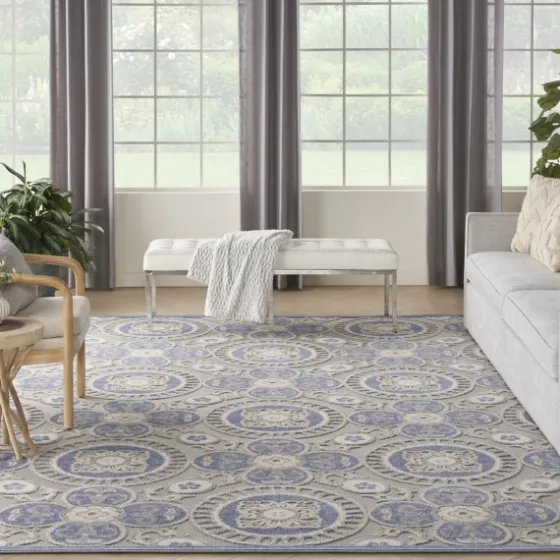 Blue And Gray Medallion Outdoor Area Rug, 6X9-Kirkland's Home Flash Sale