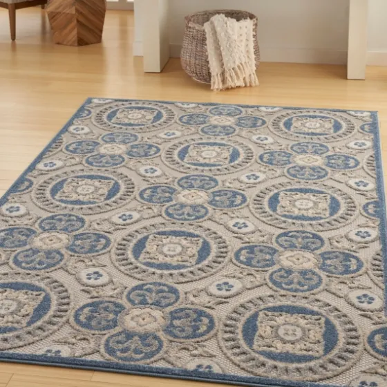 Blue And Gray Medallion Outdoor Area Rug, 6X9-Kirkland's Home Flash Sale
