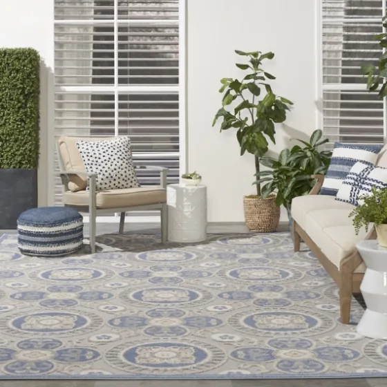 Blue And Gray Medallion Outdoor Area Rug, 6X9-Kirkland's Home Flash Sale