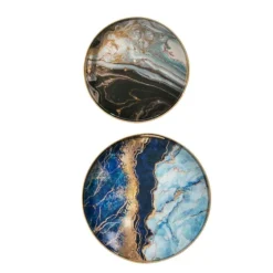 Blue And Gray Round Abstract Trays, Set Of 2-Kirkland's Home Cheap
