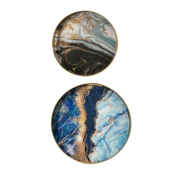 Blue And Gray Round Abstract Trays, Set Of 2-Kirkland's Home Cheap