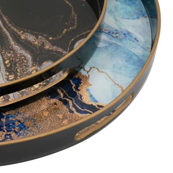 Blue And Gray Round Abstract Trays, Set Of 2-Kirkland's Home Cheap