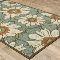 Blue And Ivory Flowers Outdoor Area Rug, 3X5-Kirkland's Home Best Sale