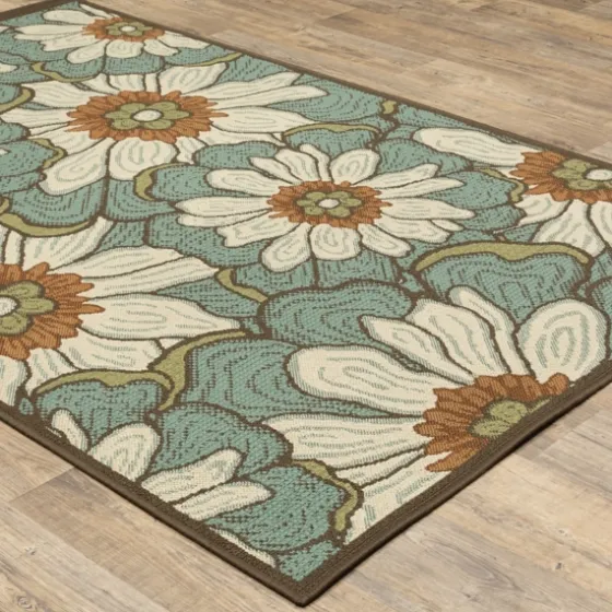 Blue And Ivory Flowers Outdoor Area Rug, 3X5-Kirkland's Home Best Sale