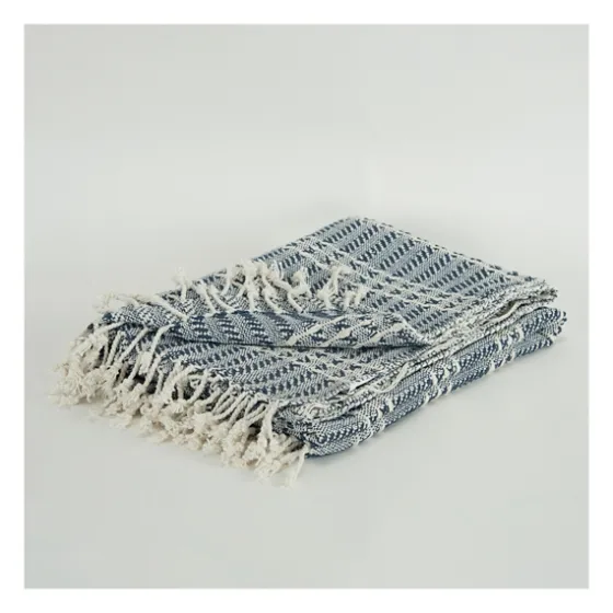 Blue And Ivory Striped Cotton Throw-Kirkland's Home New