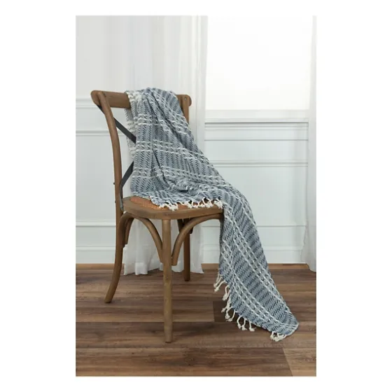 Blue And Ivory Striped Cotton Throw-Kirkland's Home New