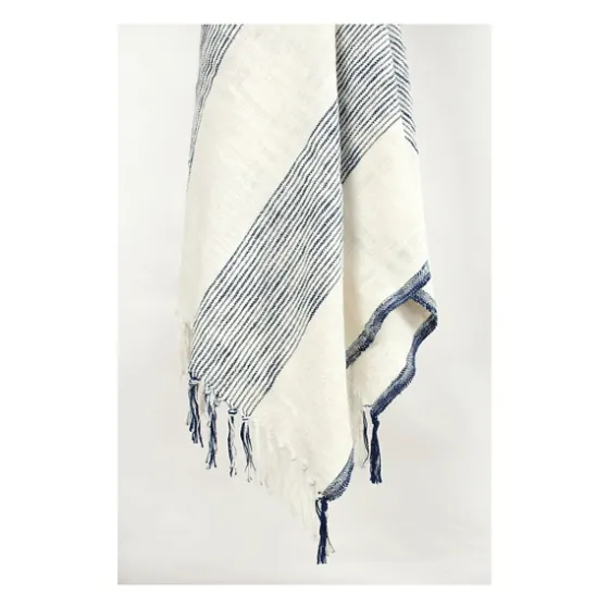 Blue And Ivory Striped Woven Cotton Throw-Kirkland's Home Best Sale