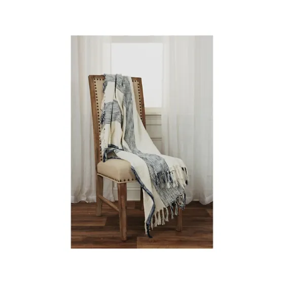 Blue And Ivory Striped Woven Cotton Throw-Kirkland's Home Best Sale