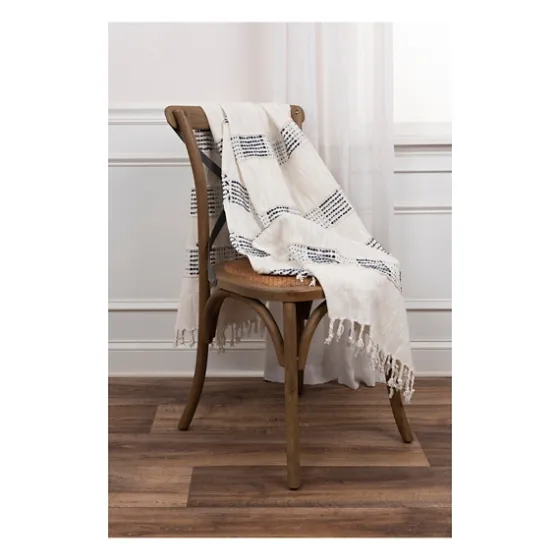 Blue And Ivory Woven Stripe Throw-Kirkland's Home Online