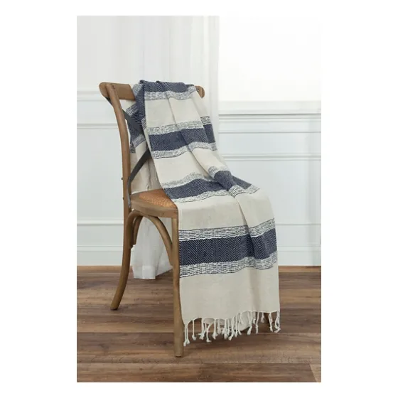 Blue And Natural Colorblock Chevron Throw-Kirkland's Home New