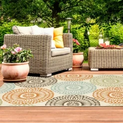 Blue And Orange Circles Outdoor Area Rug, 6X9-Kirkland's Home Best