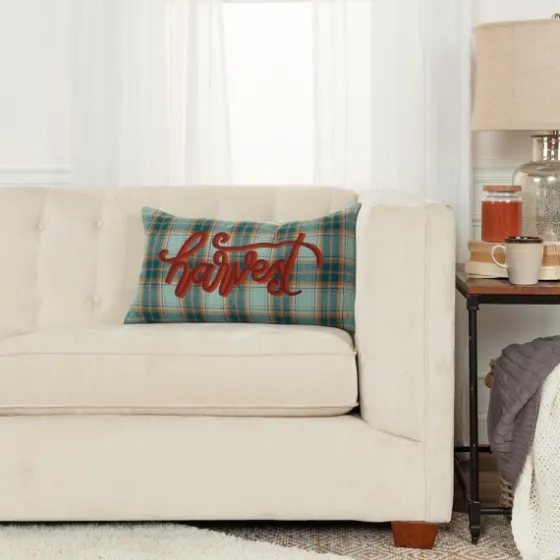 Blue And Orange Plaid Harvest Lumbar Pillow-Kirkland's Home Shop