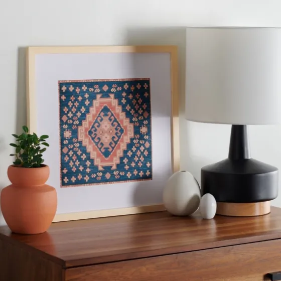 Blue And Pink Geometric Framed Textile Wall Plaque-Kirkland's Home Online