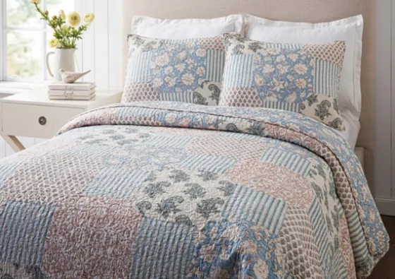 Blue And Rose Patchwork King 3-Pc. Quilt Set-Kirkland's Home Clearance