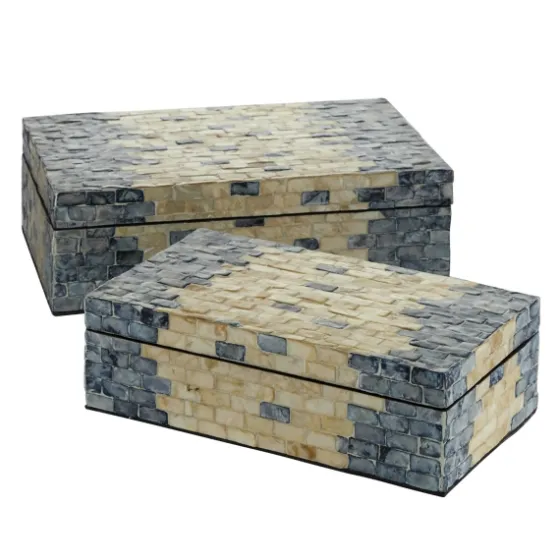 Blue And Tan Wood Capiz Shell 2-Pc. Box Set-Kirkland's Home Outlet