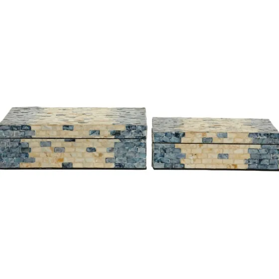 Blue And Tan Wood Capiz Shell 2-Pc. Box Set-Kirkland's Home Outlet