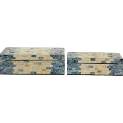 Blue And Tan Wood Capiz Shell 2-Pc. Box Set-Kirkland's Home Outlet