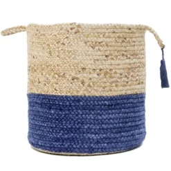 Blue And Tan Woven Jute Basket With Tassel, 17 In.-Kirkland's Home New