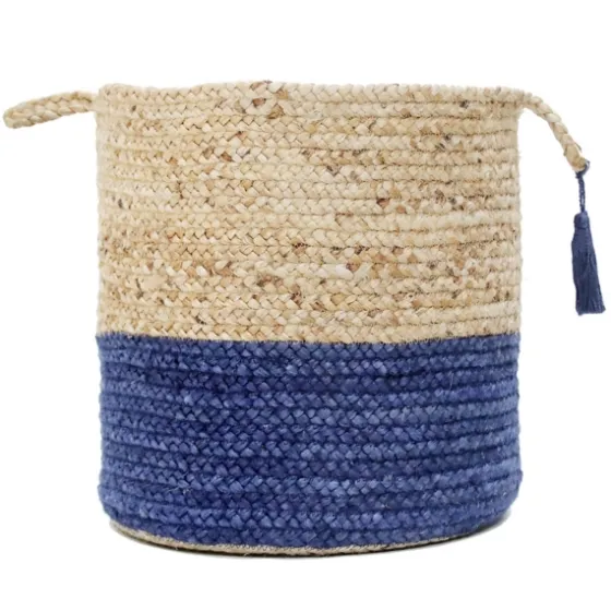 Blue And Tan Woven Jute Basket With Tassel, 17 In.-Kirkland's Home New