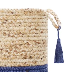 Blue And Tan Woven Jute Basket With Tassel, 17 In.-Kirkland's Home New