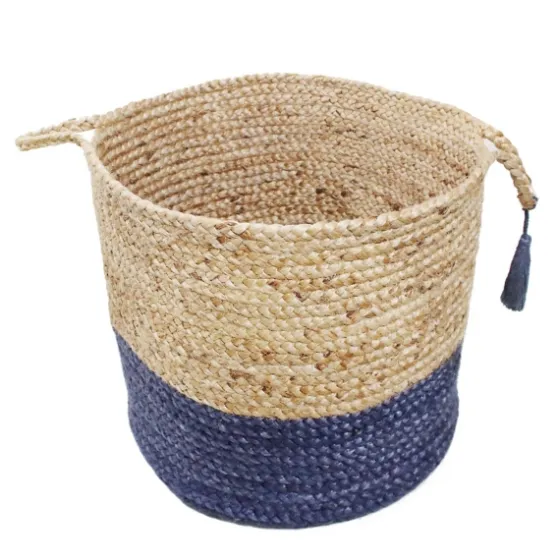 Blue And Tan Woven Jute Basket With Tassel, 17 In.-Kirkland's Home New
