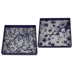 Blue And White Floral Trays, Set Of 2-Kirkland's Home Clearance
