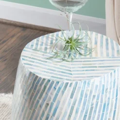 Blue And White Mosaic Capiz Shell Drum End Table-Kirkland's Home Fashion