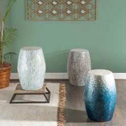 Blue And White Mosaic Capiz Shell Drum End Table-Kirkland's Home Fashion