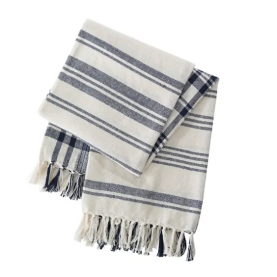 Blue And White Striped Tassel Throw-Kirkland's Home Flash Sale