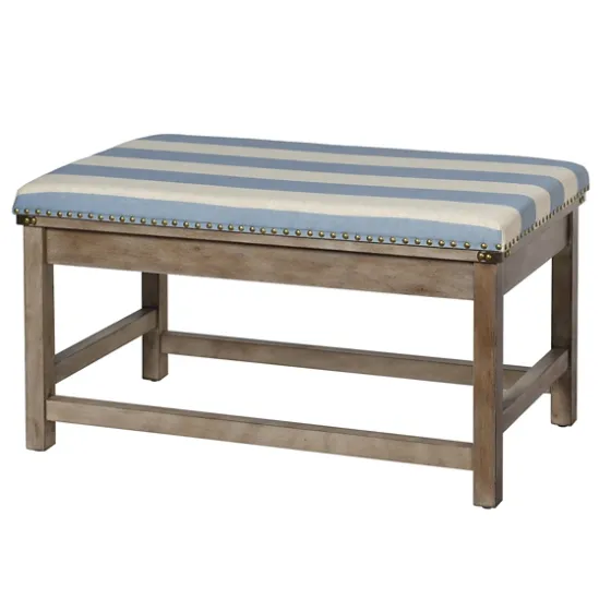 Blue And White Striped Upholstered Wood Bench-Kirkland's Home Cheap