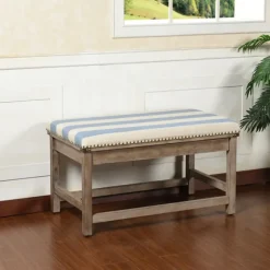 Blue And White Striped Upholstered Wood Bench-Kirkland's Home Cheap