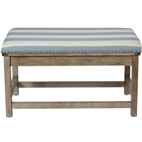 Blue And White Striped Upholstered Wood Bench-Kirkland's Home Cheap