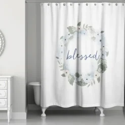 Blue Blessed Floral Wreath Shower Curtain-Kirkland's Home Discount