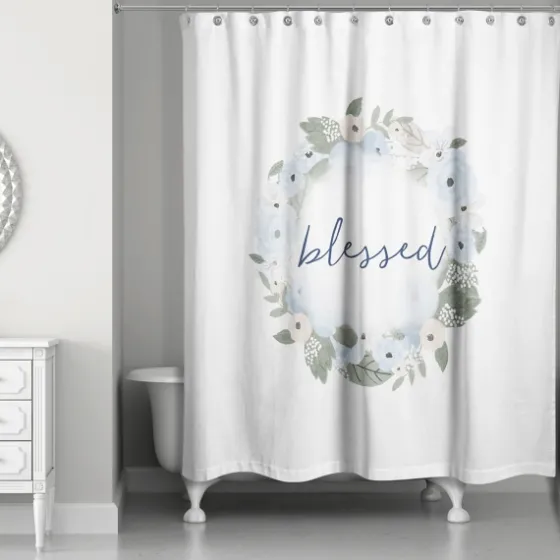Blue Blessed Floral Wreath Shower Curtain-Kirkland's Home Discount